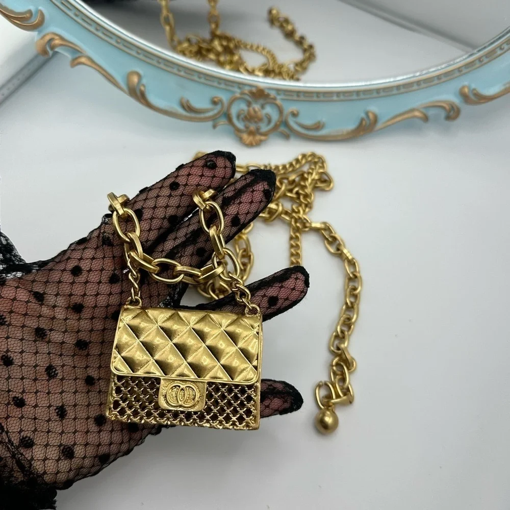 Mini Double Fashion Tassel Gold Chain Belt with mini Bag - Picture 1 of 16
